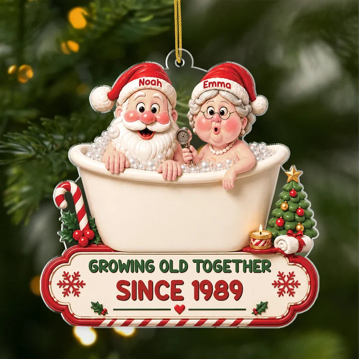 Personalized Growing Old Together Santa Couple Ornament, Custom Bathtub Acrylic Christmas Keepsake, Funny Gift for Husband Wife Grandparents