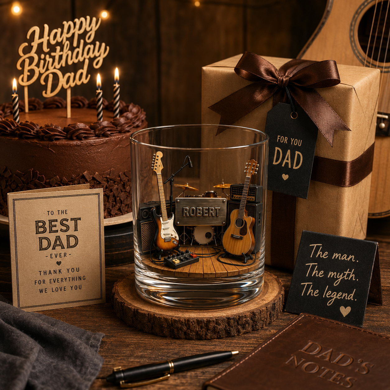 Personalized Guitar Studio Whiskey Glass 3D Effect with Name, 10oz Old Fashioned Glass Gift for Guitarists, Musicians & Music Lovers