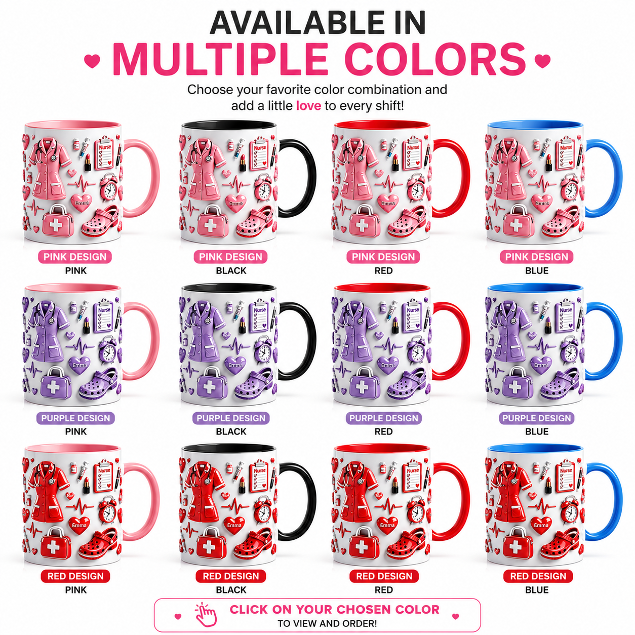 Nurse Life Personalized Accent Mug 3D Effect  – Custom Name Nurse Coffee Mug Gift for Nurses, RNs & Healthcare Heroes