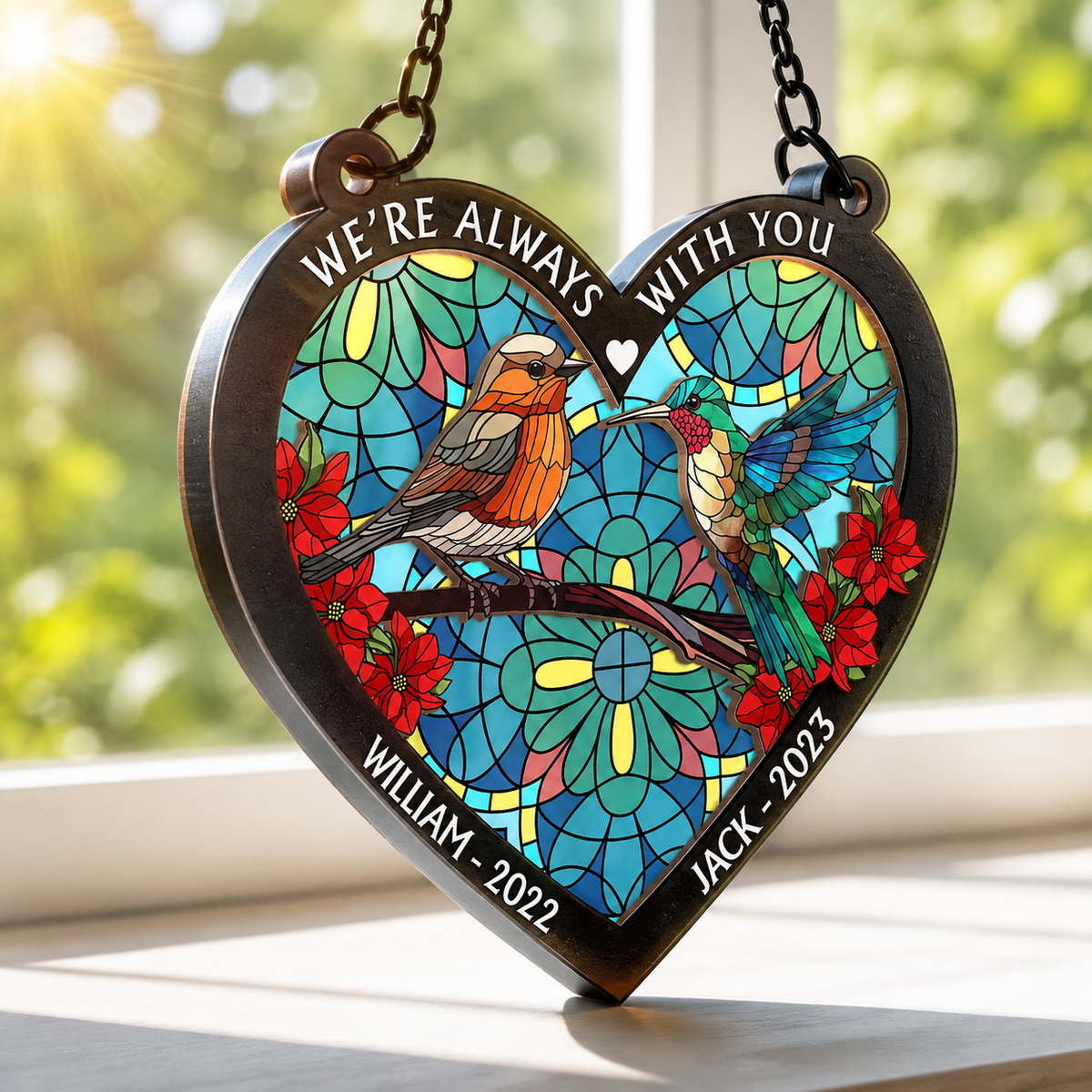 Those We Love Don't Go Away Memorial Suncatcher, Personalized Window Hanging Ornament, Sympathy Gift for Loss of Loved One