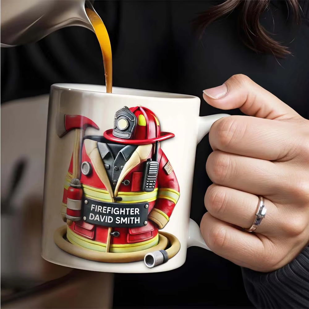 Personalized Firefighter Coffee Mug, Custom Firefighter Gear Helmet Ceramic Cup, Gift for Firefighter Dad Husband Boyfriend First Responder
