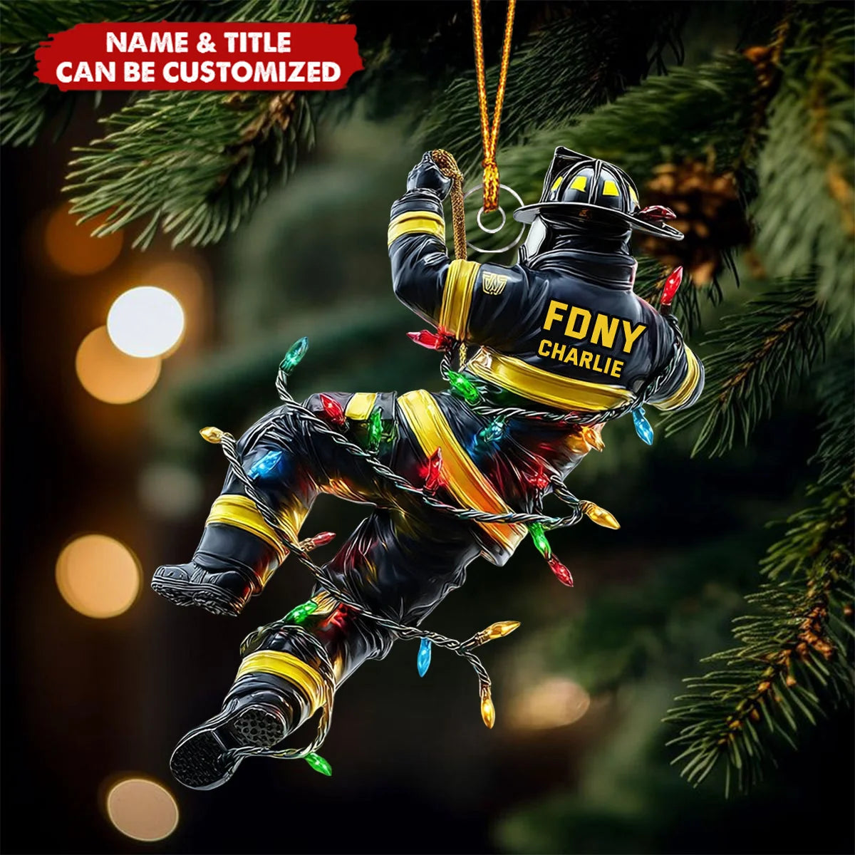 Personalized Firefighter Christmas Ornament, Holiday Rescue Custom Acrylic Keepsake, Gift for Firefighter Dad Husband Son Fireman