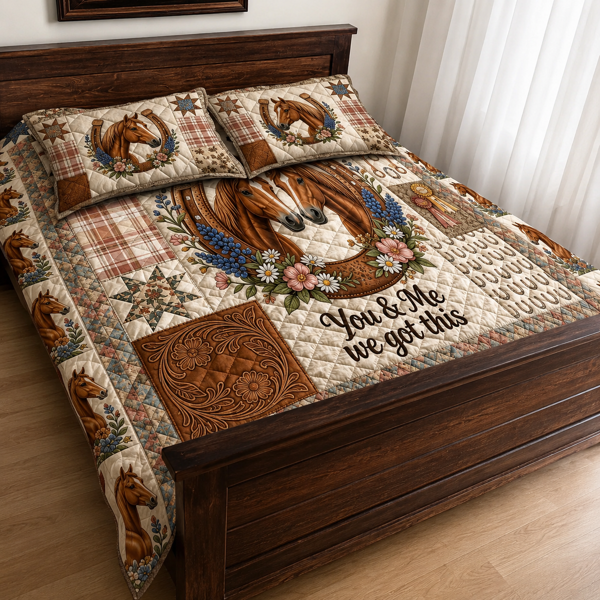 Personalized Horse Quilt Set, Custom Horse Lover Bedding Set, You & Me We Got This Quilt with Names