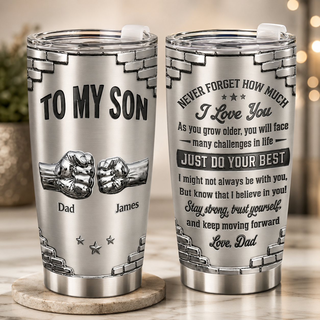 An meinen Sohn, ich glaube an dich, personalisierter 20oz Becher mit 3D-Effekt – Geschenk vom Papa