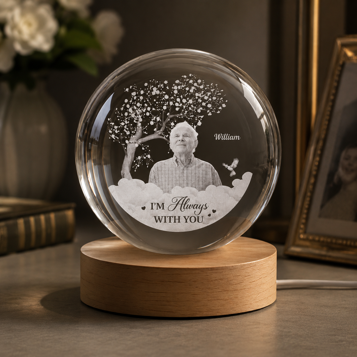 Papa Gedenk-Kristallkugel-Lampe – personalisiertes Foto-Erinnerungsgeschenk