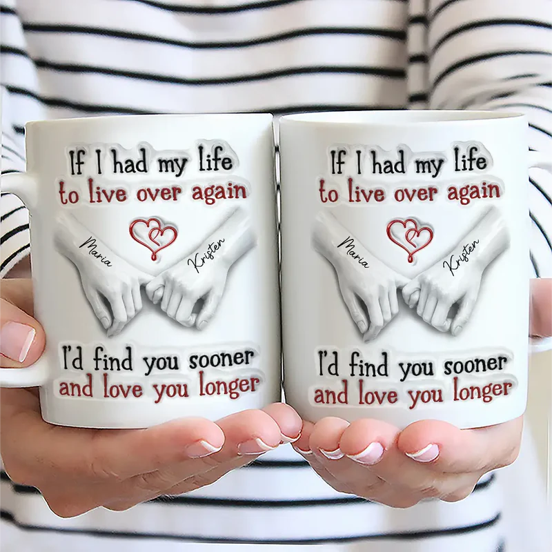 Personalized Couple Mug 3D Effect with Names, I’d Find You Sooner Love You Longer Ceramic Cup, Gift for Husband Wife Boyfriend Girlfriend