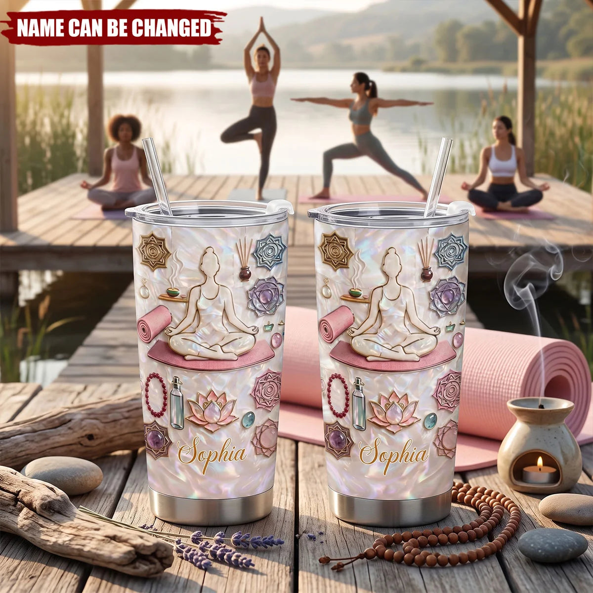 Personalized Yoga Tumbler with Name, Inner Peace Woman 20oz 30oz Stainless Steel Insulated Cup, Gift for Yoga Lover Women Yogi Instructor