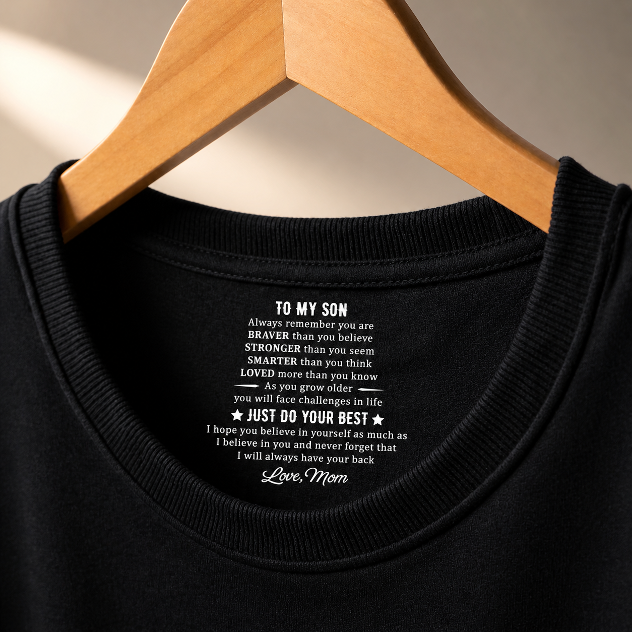 Gib einfach dein Bestes – personalisiertes T-Shirt mit Aufdruck im Nackenbereich, individuelles Geschenk-Shirt für Mama und Papa