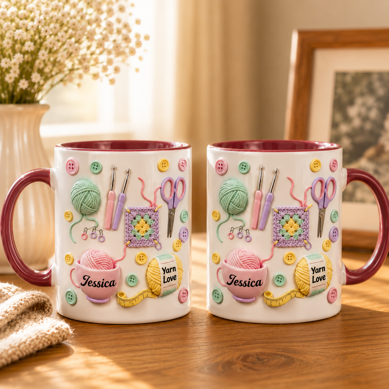 Yarn Love Personalized Accent Mug – Custom Name Gift for Knitters