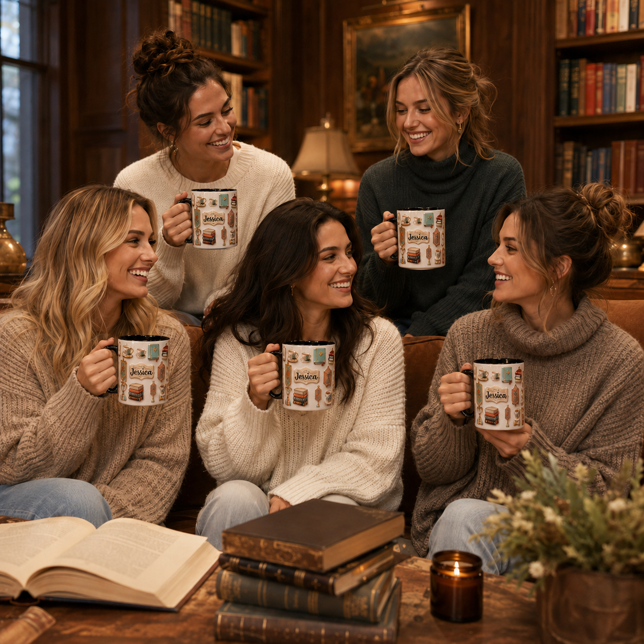 Personalized Book Lover Accent Mug 3D Effect with Custom Name, Ceramic Coffee Mug for Readers, Bookworm Gift for Women, 11oz 15oz