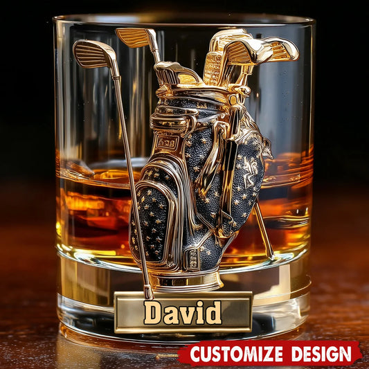 Personalized Golf Whiskey Glass 3D Effect, Look For Balls Funny Golfer Glass with Custom Name, Gift for Dad Husband Grandpa Golf Lover