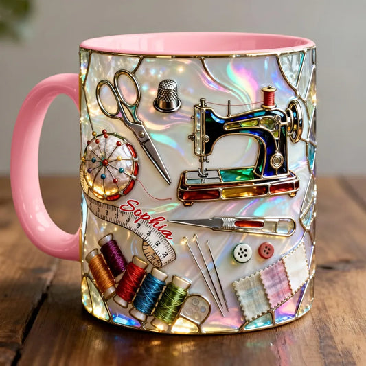 Love Sewing Stained Glass Mug – Personalized Gift for Sewing Lovers