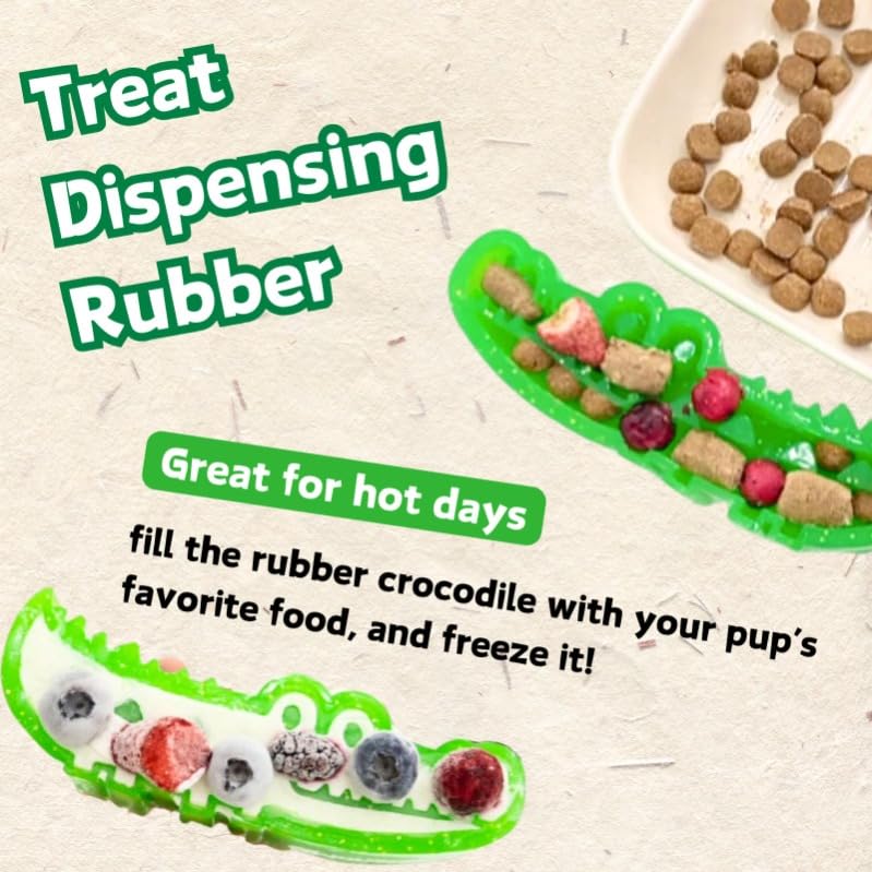 Slow-Feed Chew & Fetch Crocodile Dog Toy, Dogs Slow Feeder Puzzle, Dispensing Dog Toys Promotes Slow Eating, Reduces Stress