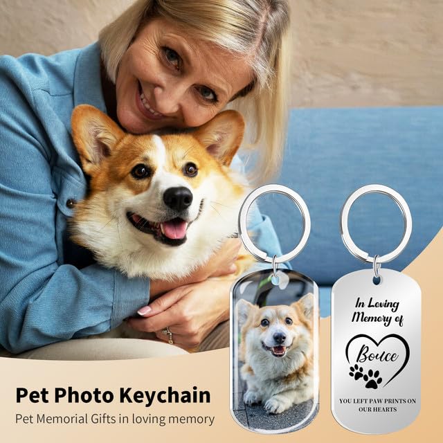 Personalisierter Hunde-Erinnerungsschlüsselanhänger mit Farbbild & Epoxidharzschutz – Tier-Trauergeschenke bei Verlust von Hunden/Katzen