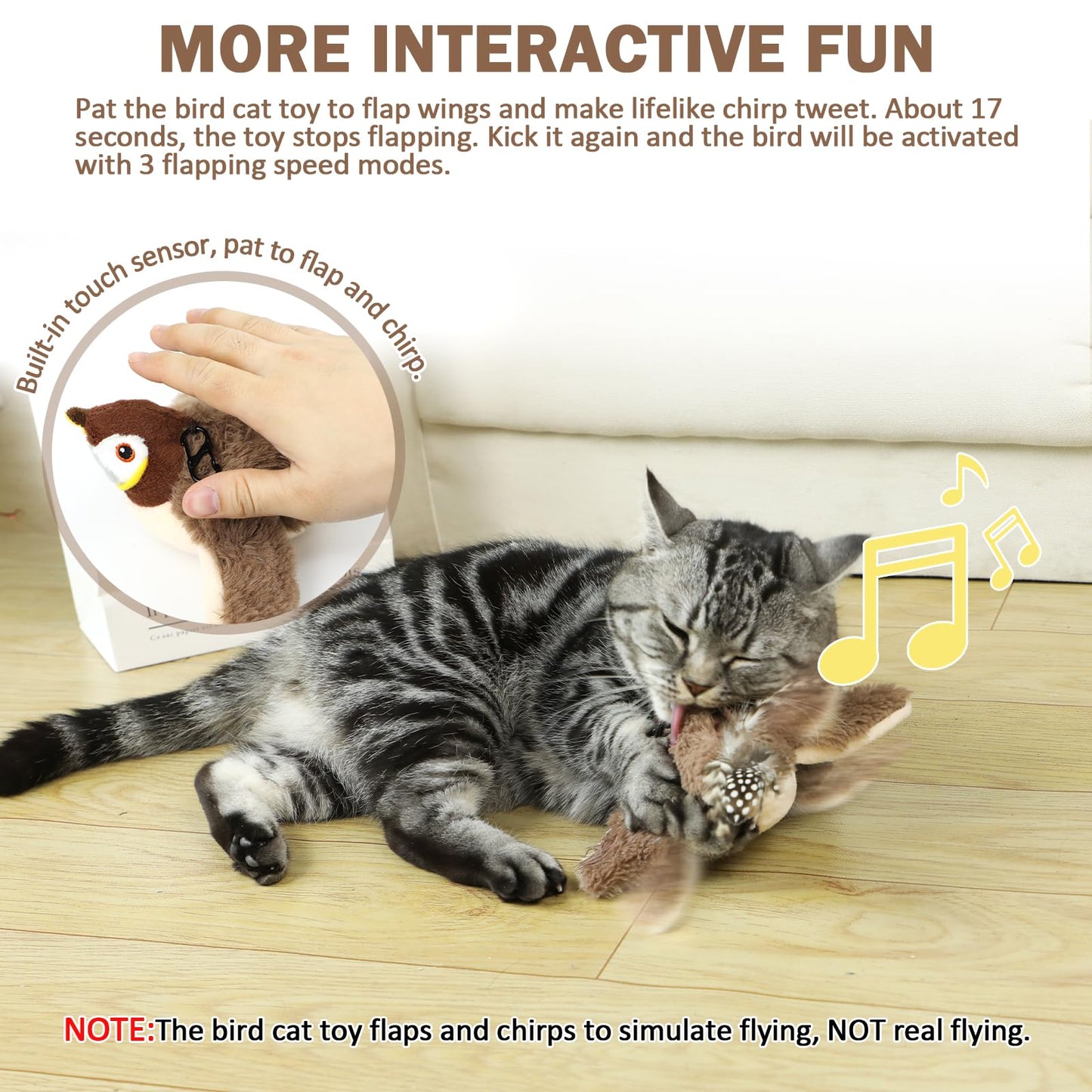2 Packs - Electronic Interactive flying bird cat toy hanging pet flapping wings Sparrow
