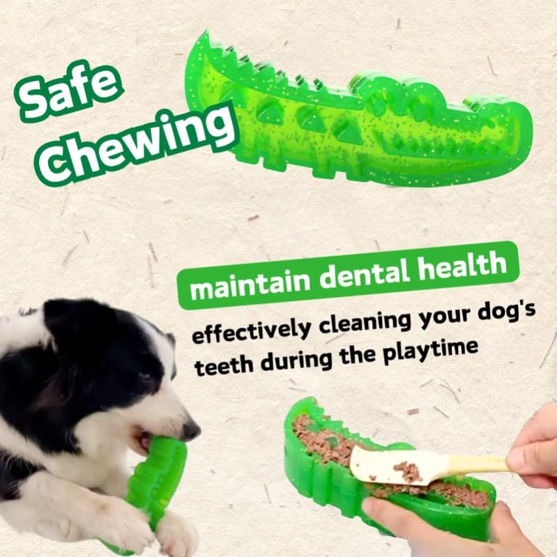 Slow-Feed Chew & Fetch Crocodile Dog Toy, Dogs Slow Feeder Puzzle, Dispensing Dog Toys Promotes Slow Eating, Reduces Stress