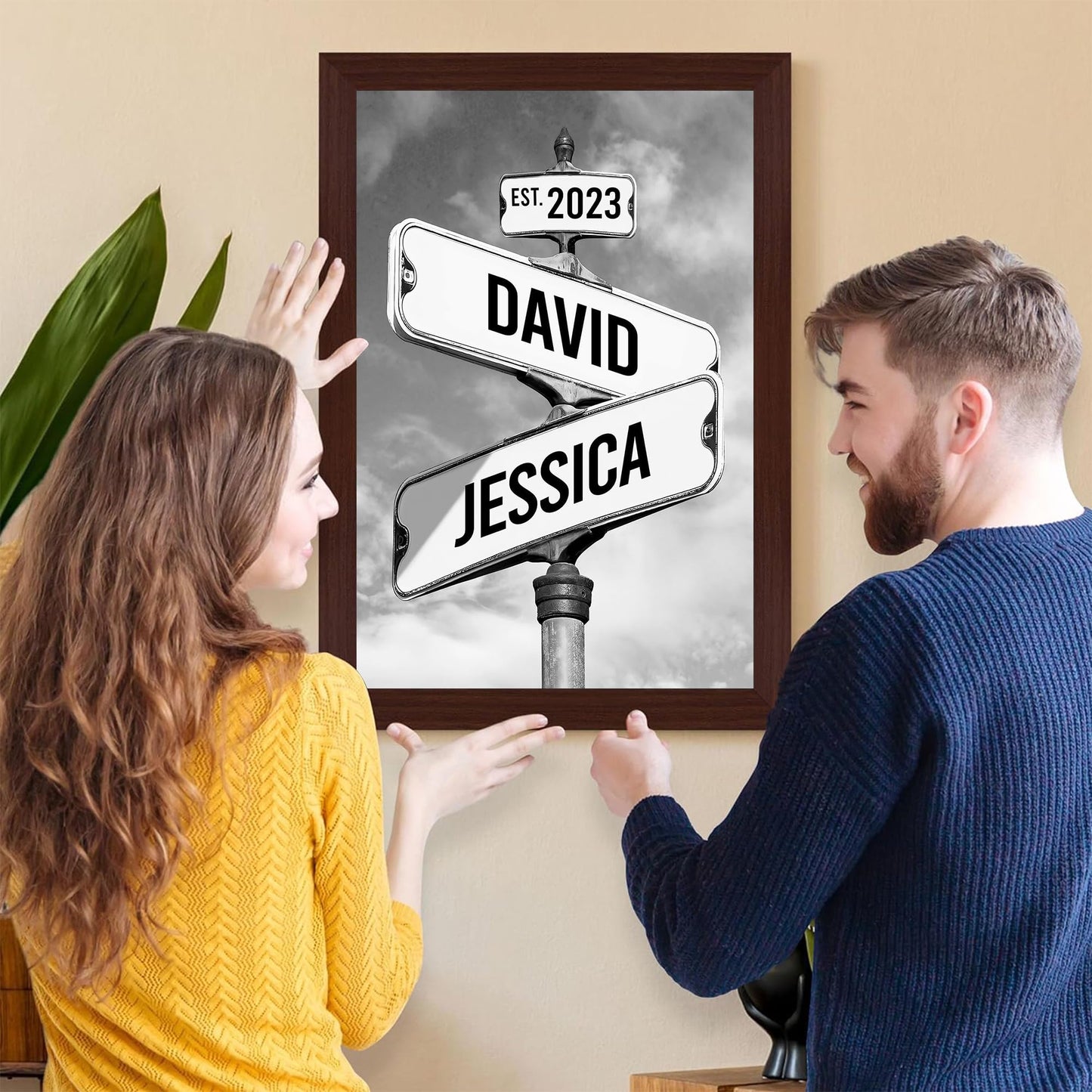COUPLES DATE OF LOVE, Custom Name & Date Crossroad Wall Art, Wedding, Anniversary, Valentine’s Day