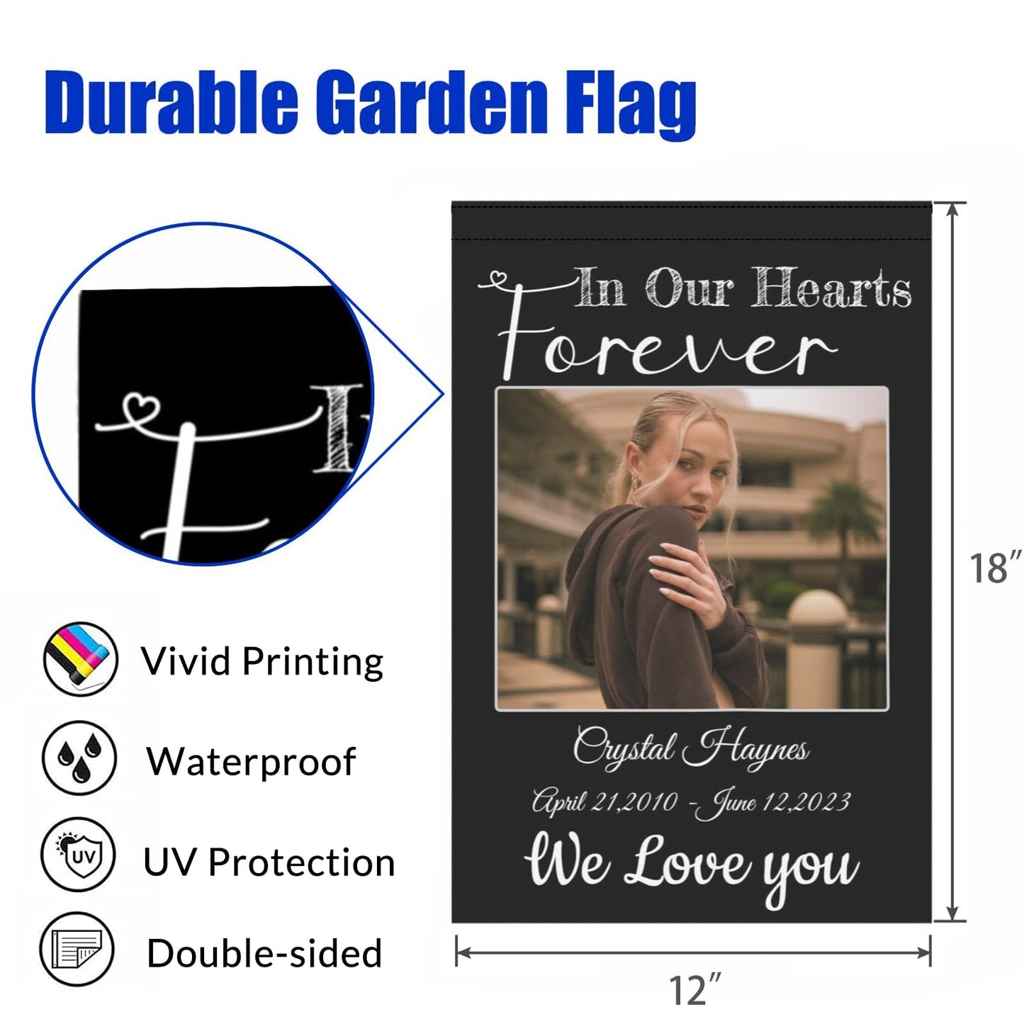 Custom Memorial Flag-Personalized Garden Flags Banners in Loving Memory with Photo Name Date for Outdoor Yard Home Cemetery Decorations