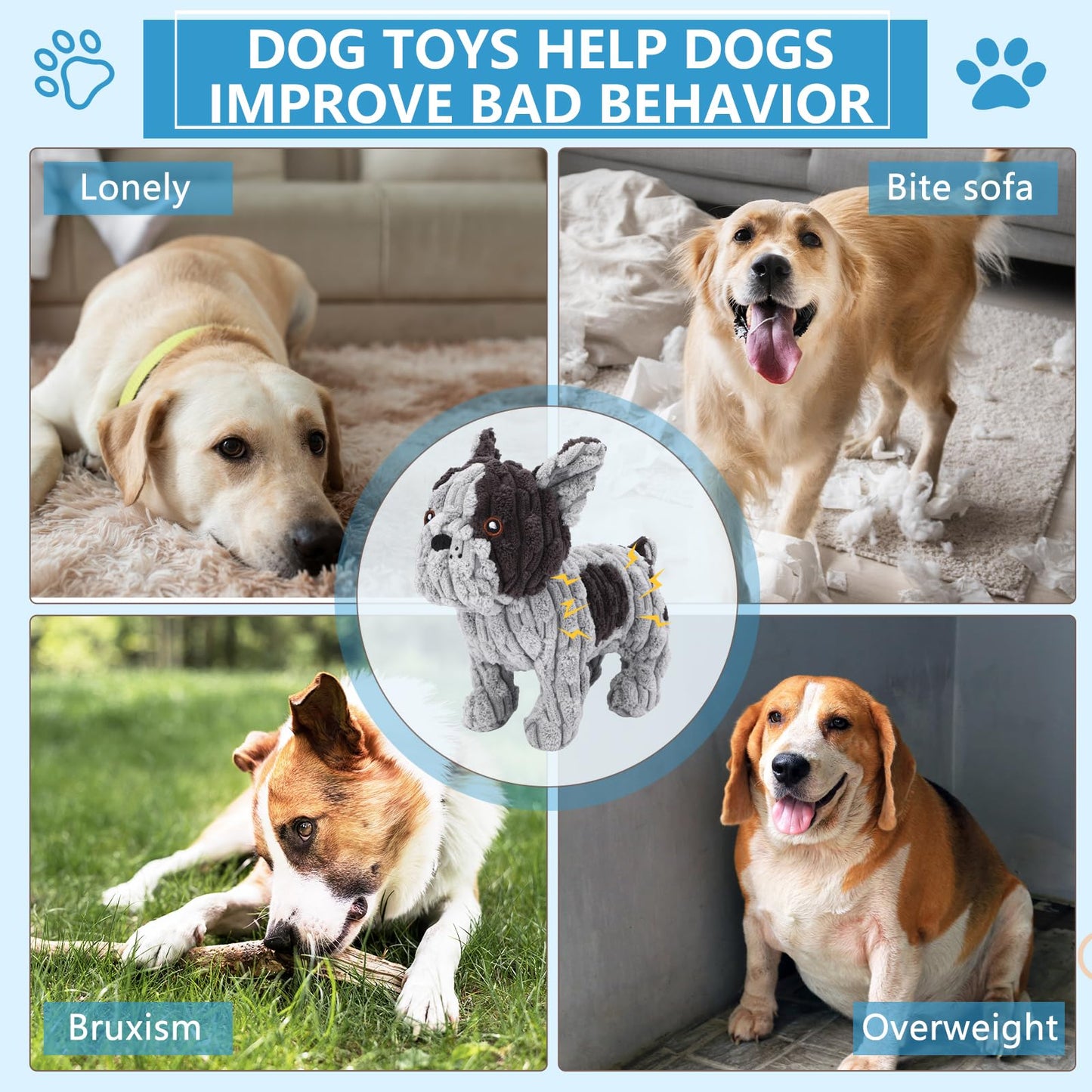 UltraChew 2.0 - Designed for Strong Chewers Dog Toys Plush Interactive Dog Toy with Crinkle Paper and Squeaker