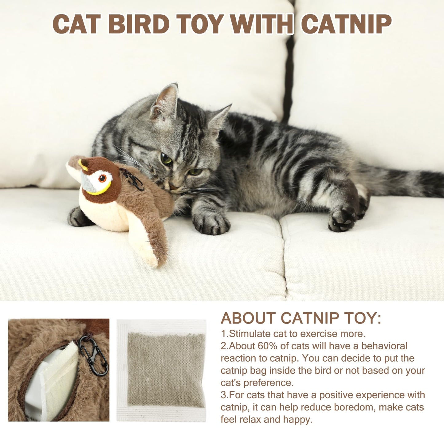 2 Packs - Electronic Interactive flying bird cat toy hanging pet flapping wings Sparrow