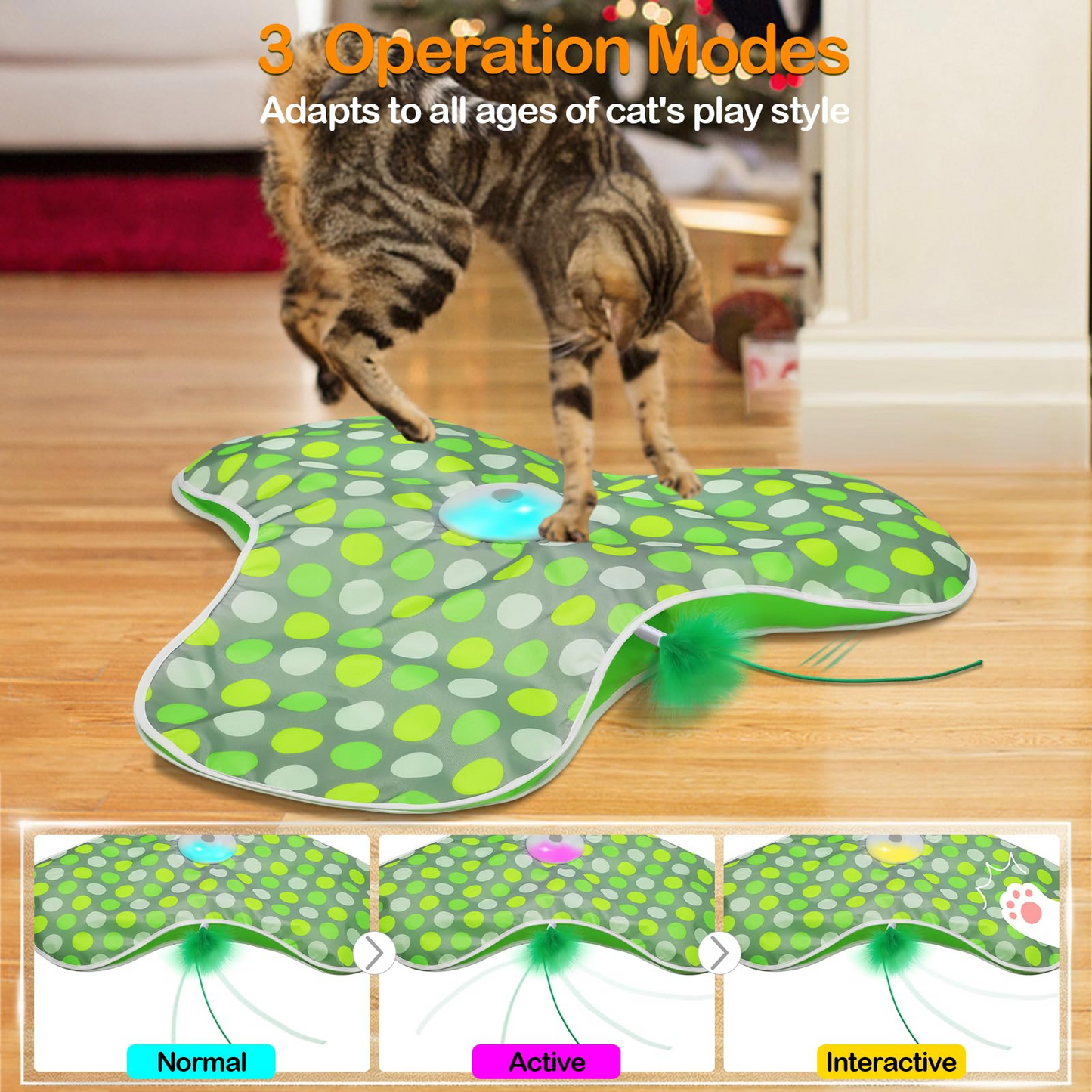 Interactive Cat Toy Hide & Seek Concealed Feather, Green