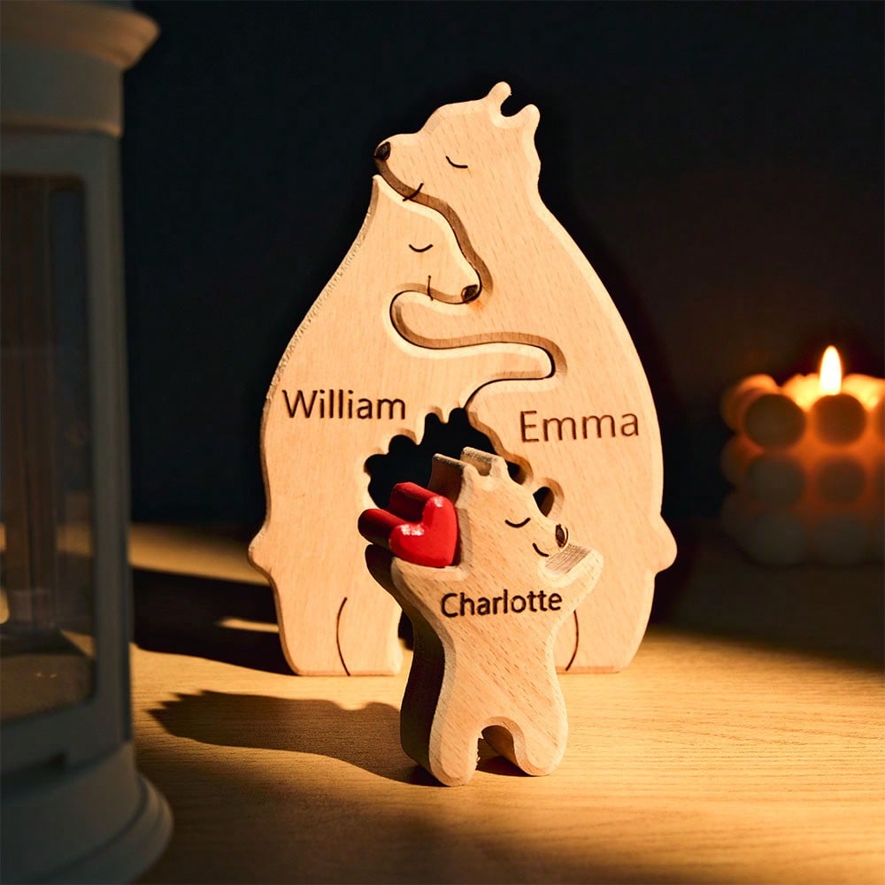 United We Stand - Family Bear Shaped Wooden Art Puzzle - Wooden Pet Carvings, Wood Sculpture Table Ornaments, Carved Wood Decor