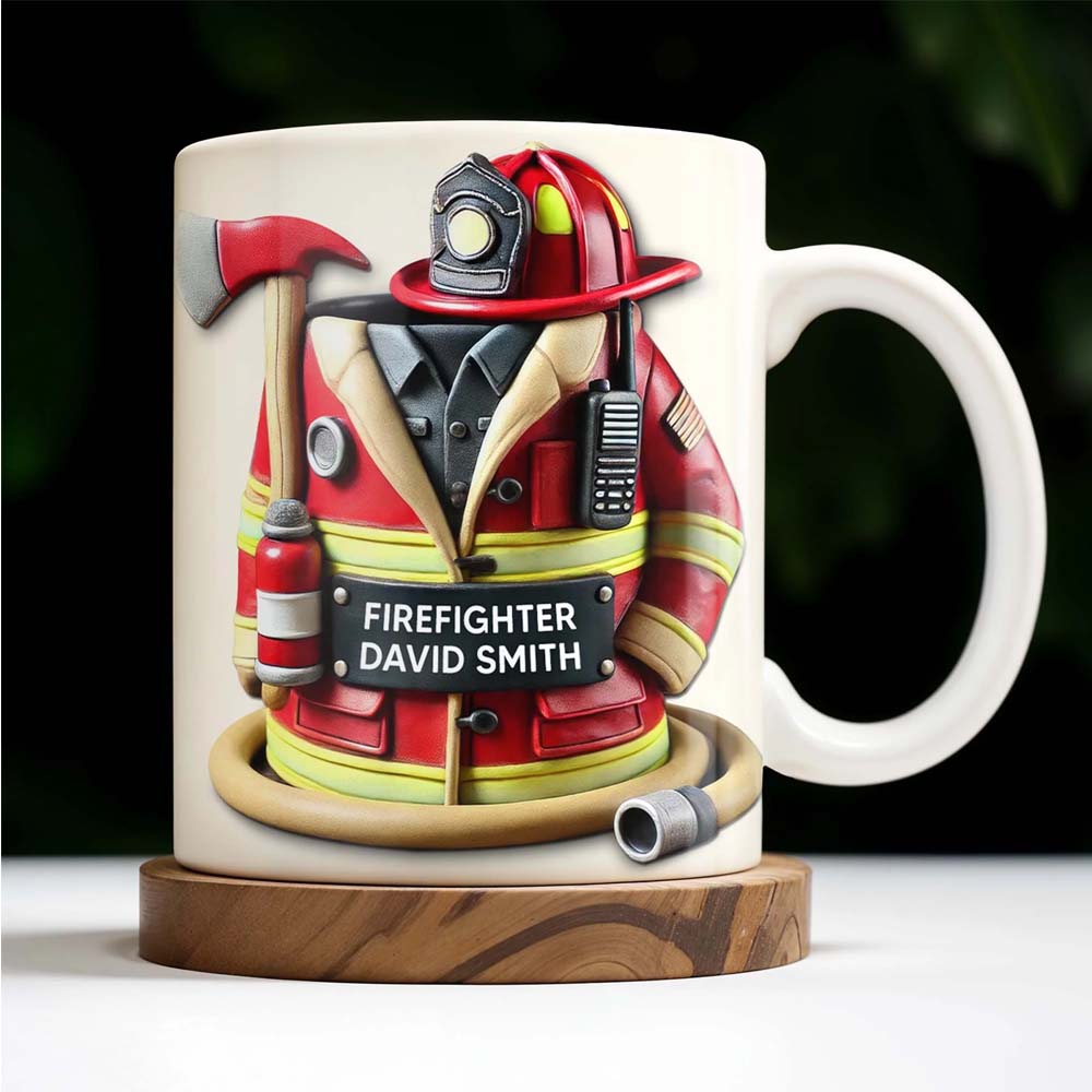 Personalized Firefighter Coffee Mug, Custom Firefighter Gear Helmet Ceramic Cup, Gift for Firefighter Dad Husband Boyfriend First Responder
