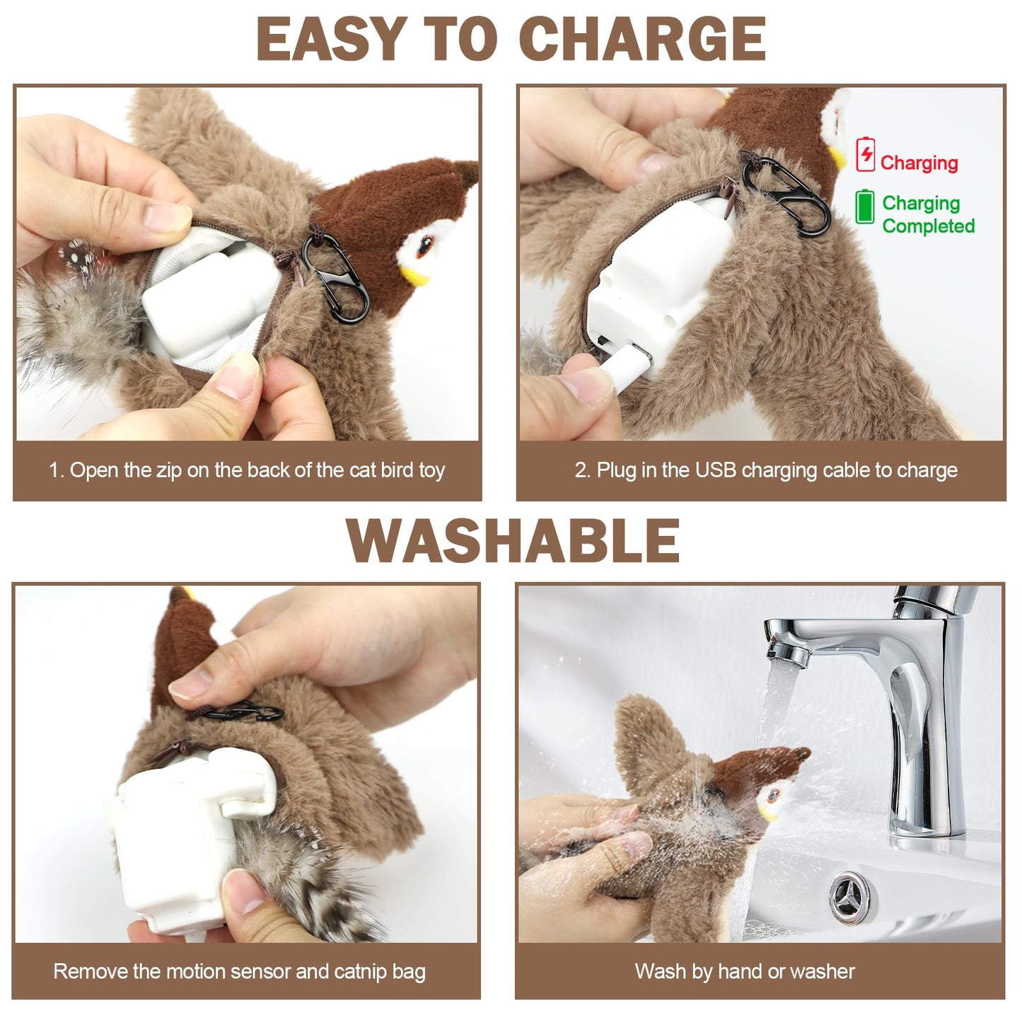 2 Packs - Electronic Interactive flying bird cat toy hanging pet flapping wings Sparrow