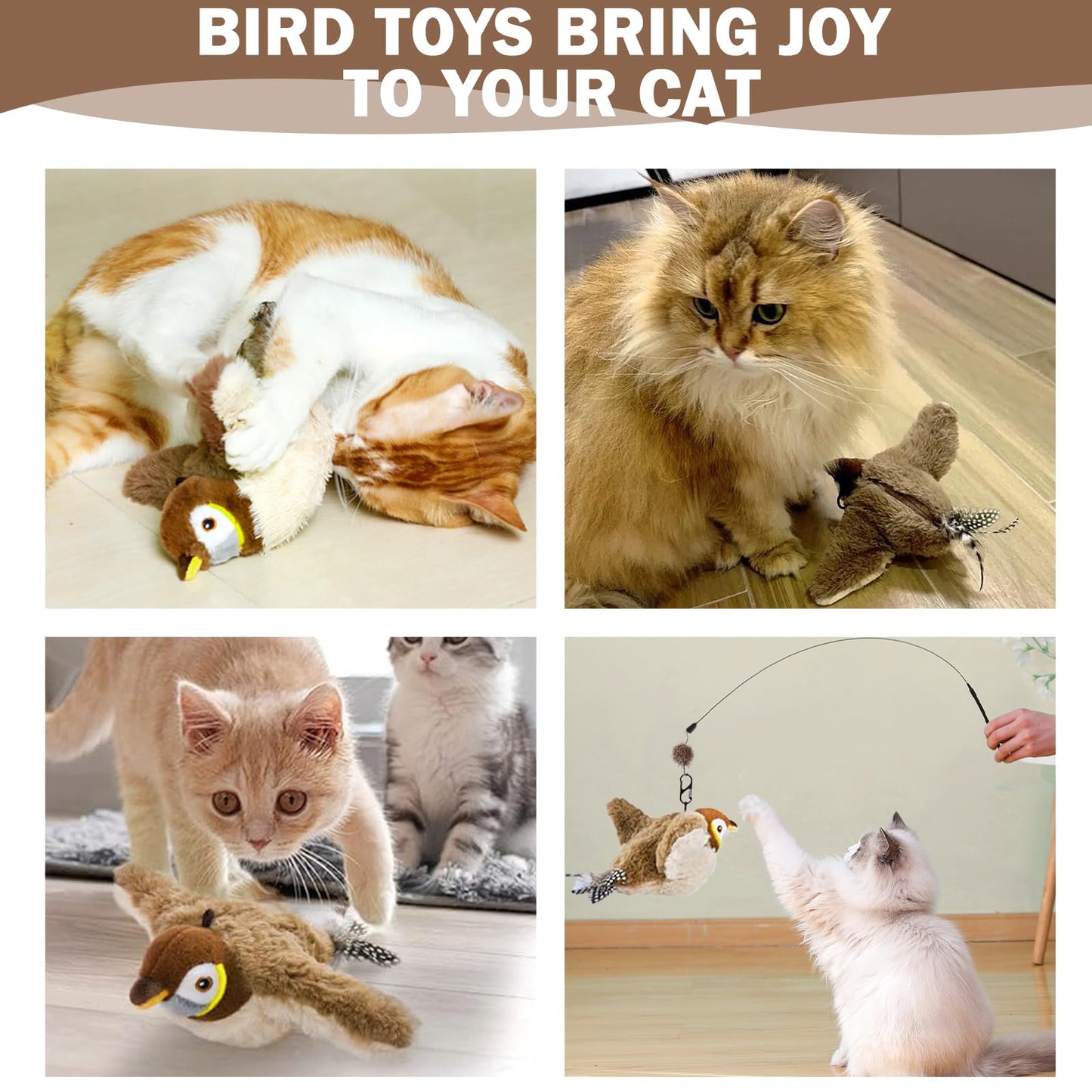 2 Packs - Electronic Interactive flying bird cat toy hanging pet flapping wings Sparrow