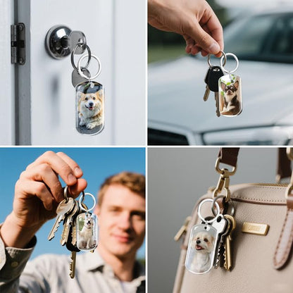 Personalisierter Hunde-Erinnerungsschlüsselanhänger mit Farbbild & Epoxidharzschutz – Tier-Trauergeschenke bei Verlust von Hunden/Katzen
