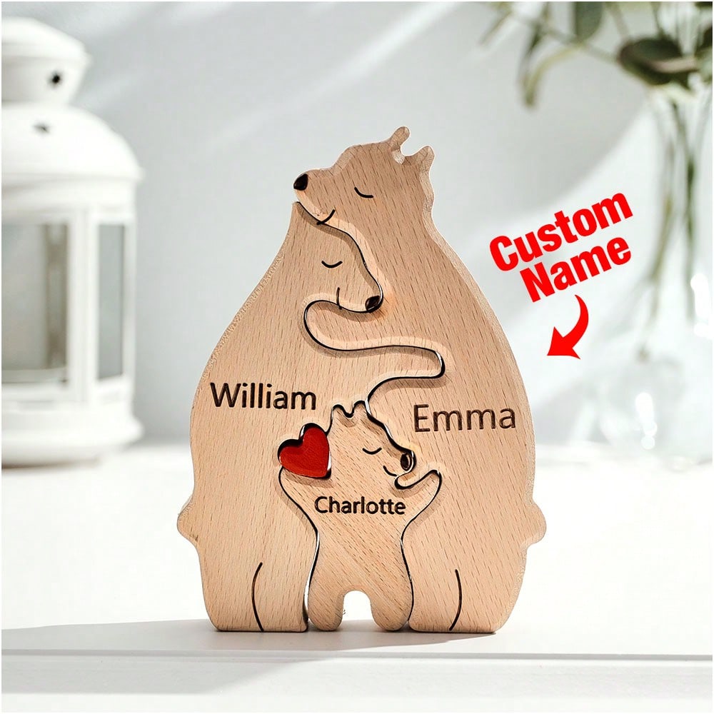 United We Stand - Family Bear Shaped Wooden Art Puzzle - Wooden Pet Carvings, Wood Sculpture Table Ornaments, Carved Wood Decor