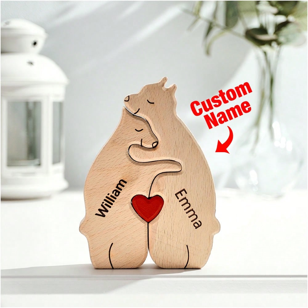 United We Stand - Family Bear Shaped Wooden Art Puzzle - Wooden Pet Carvings, Wood Sculpture Table Ornaments, Carved Wood Decor