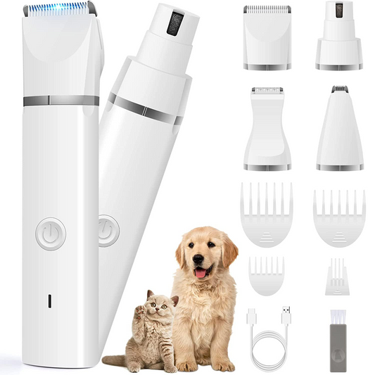 Dog Clippers Grooming Kit Hair Clipper - Low Noise Paw Trimmer - Rechargeable - Cordless Quiet Nail Grinder Shaver for Cats and Other Pets