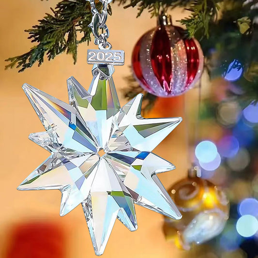 2025 Annual Christmas Ornaments Crystal Snowflake Star, Sparkly Crystal Ornament for Christmas Tree, Beautiful Ornaments for Women Girls