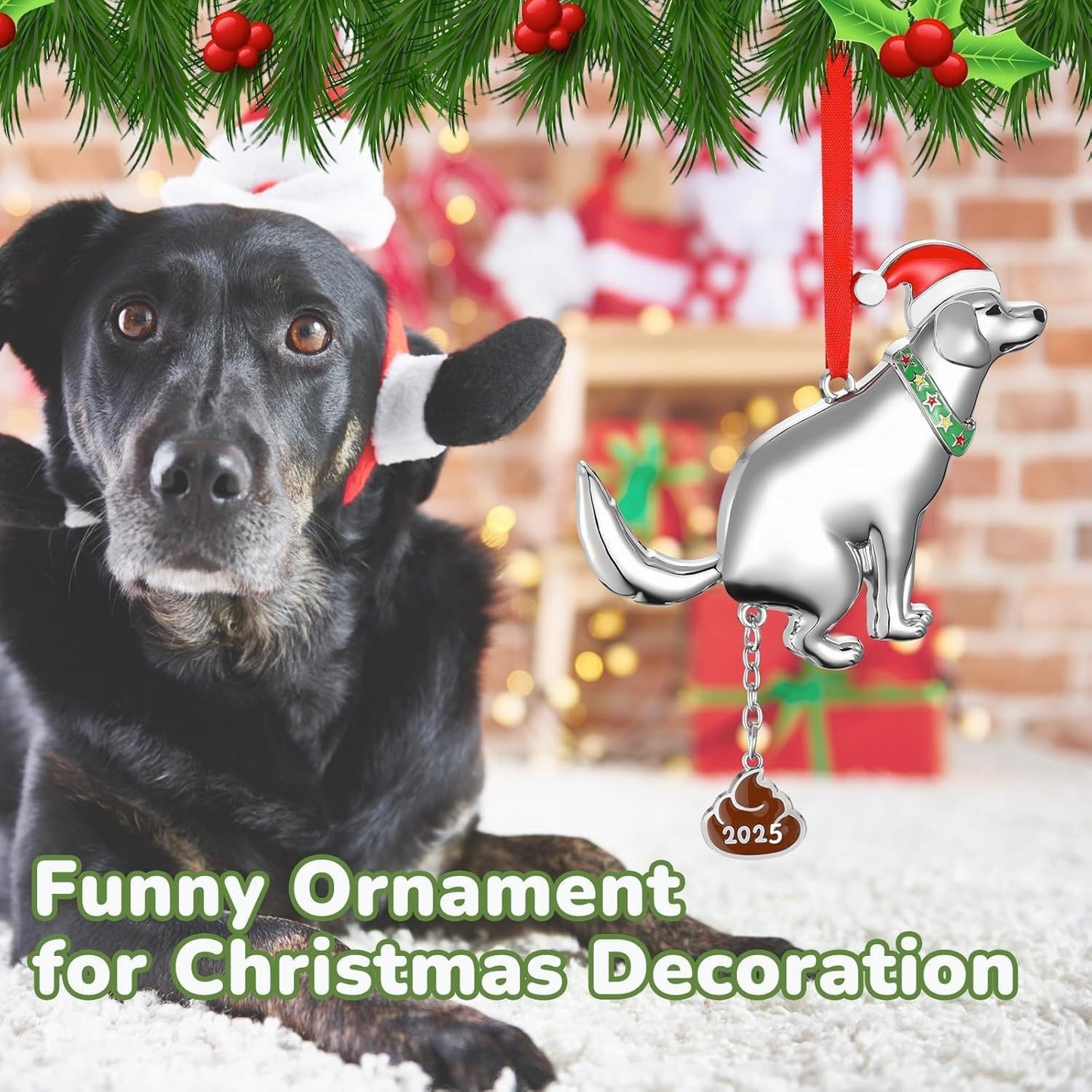 Funny Pooping Dog Ornament - Naughty Metal Dog Poop for Christmas Tree Home Car Decoration 2025