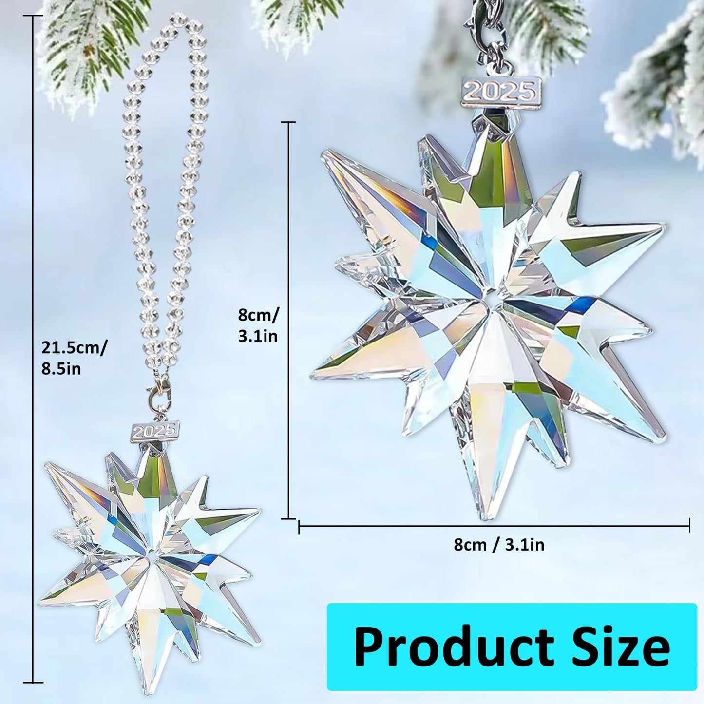 2025 Annual Christmas Ornaments Crystal Snowflake Star, Sparkly Crystal Ornament for Christmas Tree, Beautiful Ornaments for Women Girls