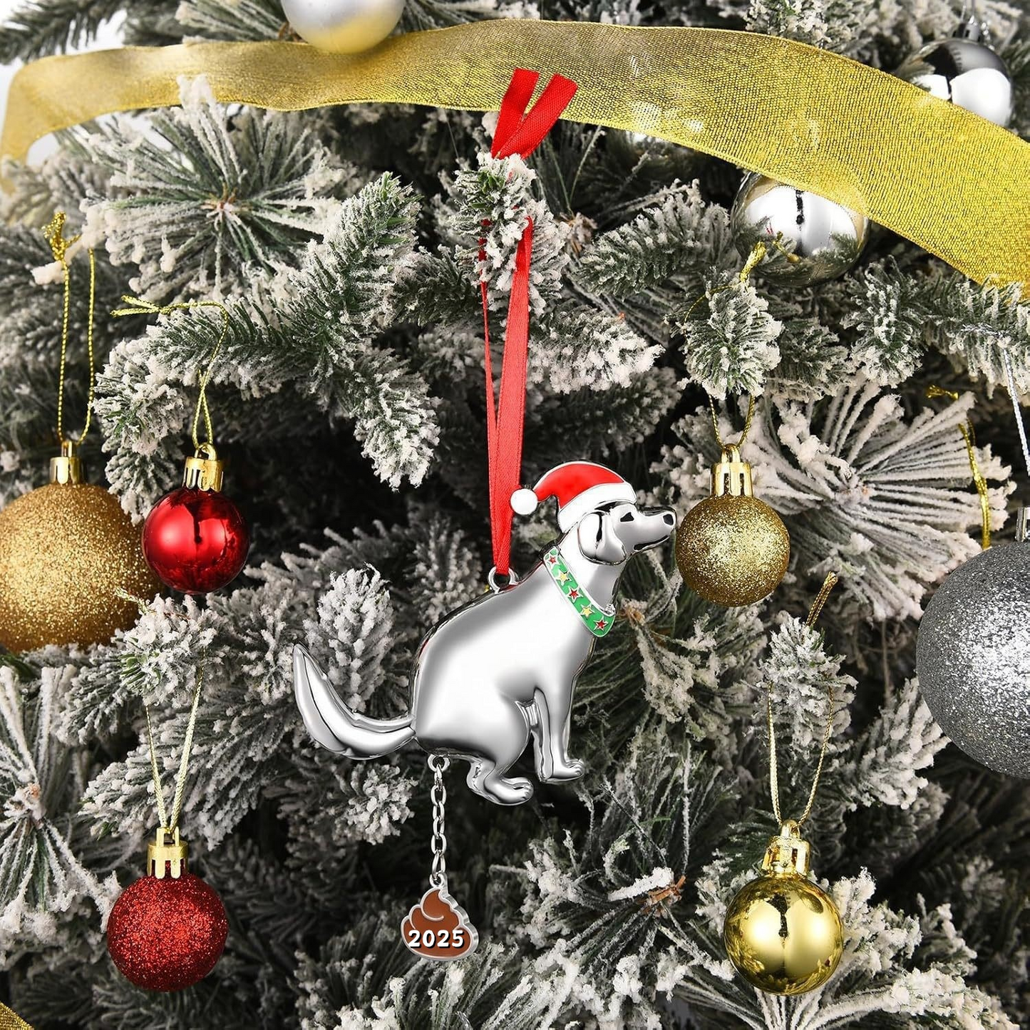Funny Pooping Dog Ornament - Naughty Metal Dog Poop for Christmas Tree Home Car Decoration 2025