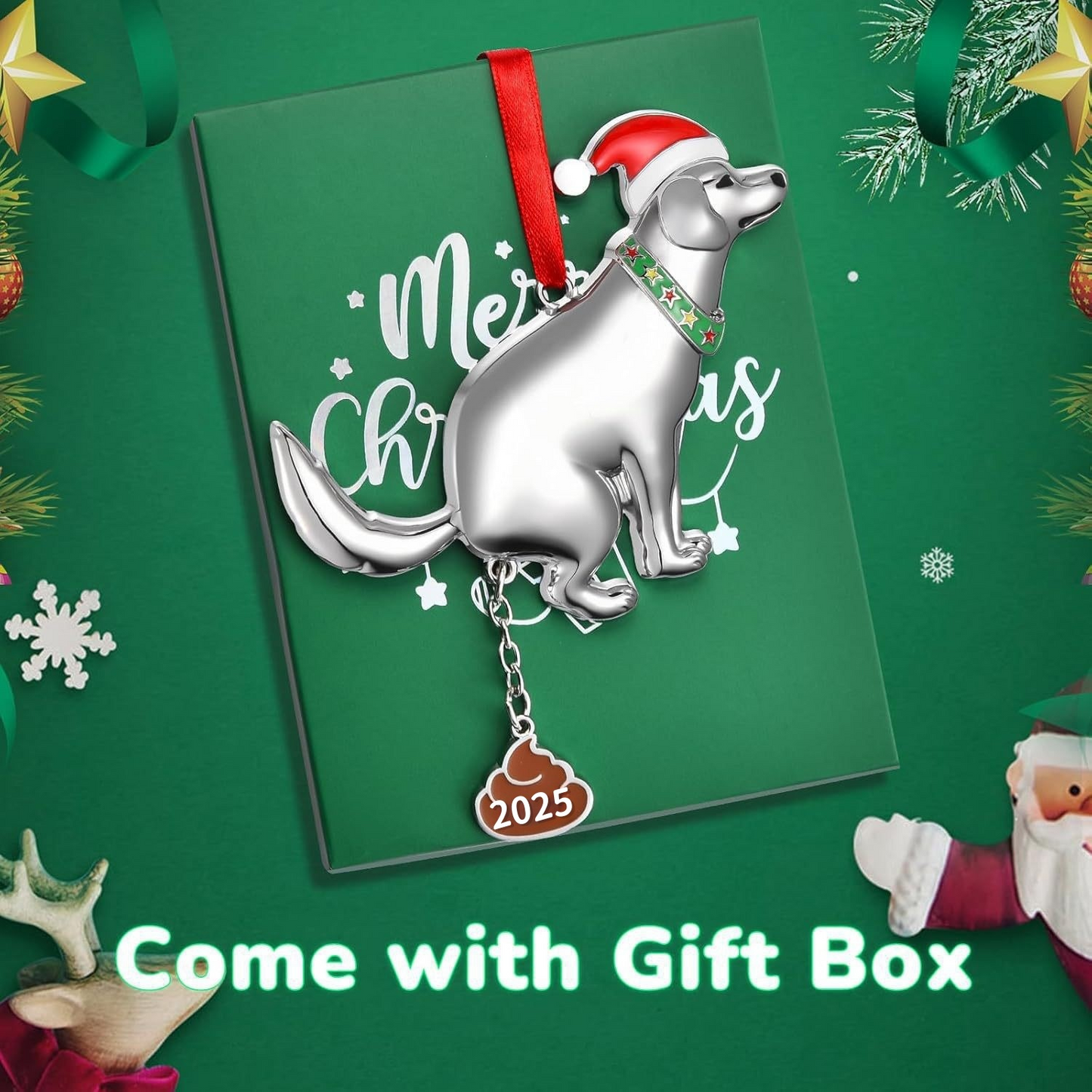 Funny Pooping Dog Ornament - Naughty Metal Dog Poop for Christmas Tree Home Car Decoration 2025