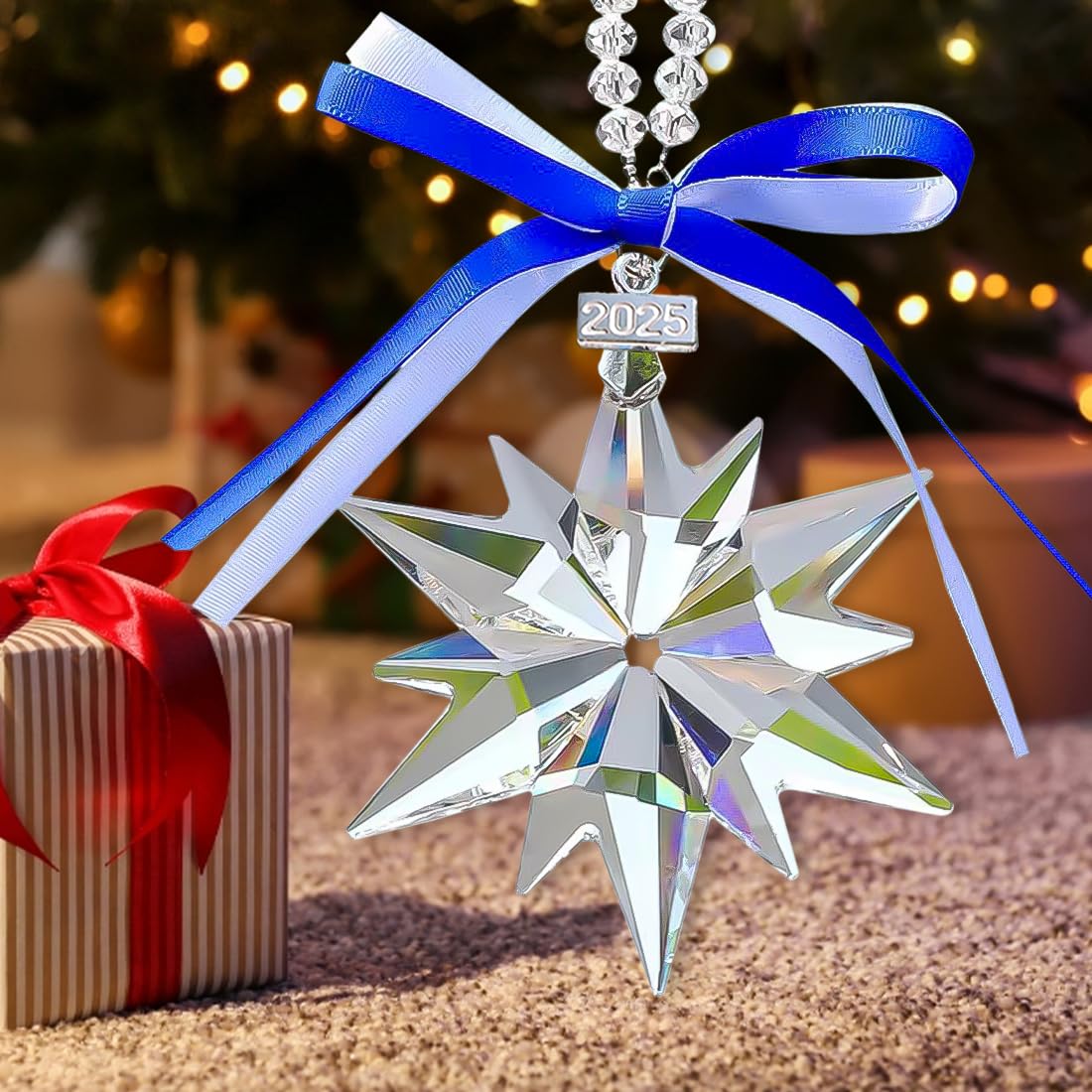 2025 Annual Christmas Ornaments Crystal Snowflake Star, Sparkly Crystal Ornament for Christmas Tree, Beautiful Ornaments for Women Girls