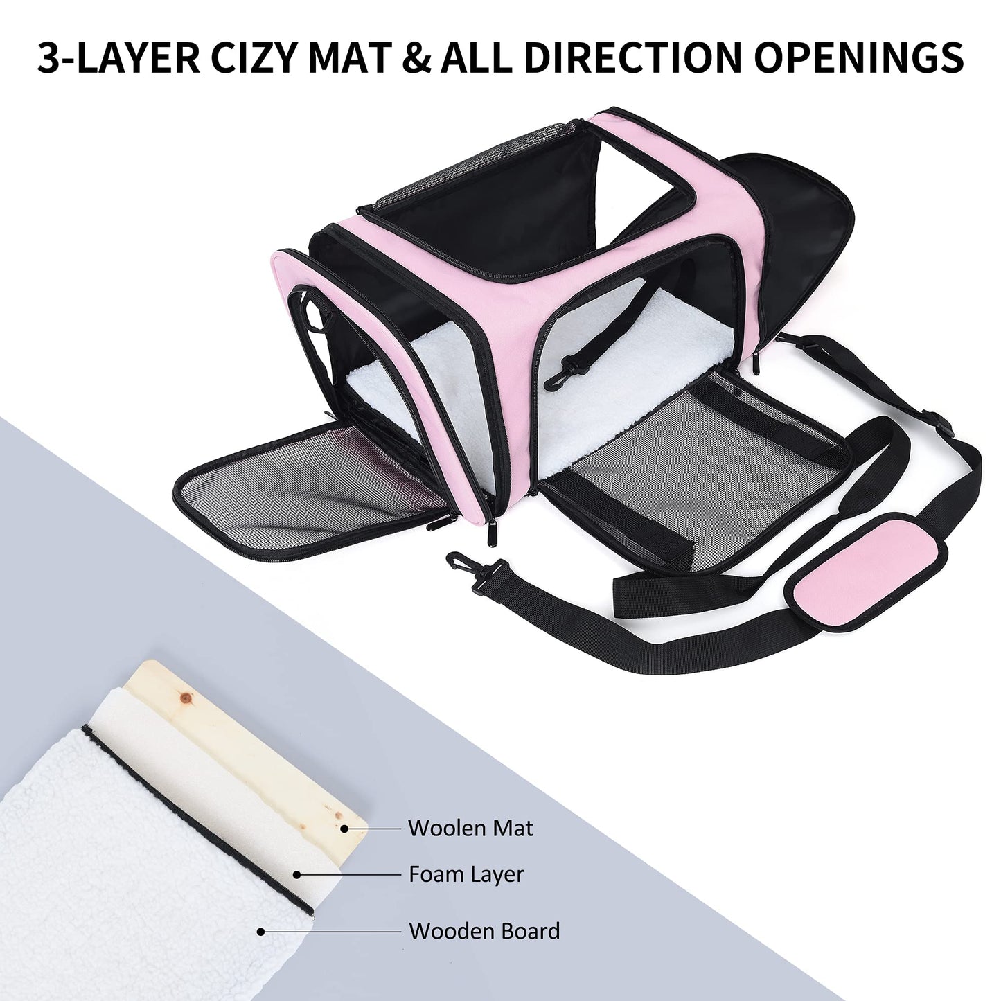 Outdoor Travel Pet Carrier, Kitty Puppy Cat Carriers, Collapsible Dog Carrier for Small Medium Dogs, Cat Crates w Breathable Mesh with Soft-Sided