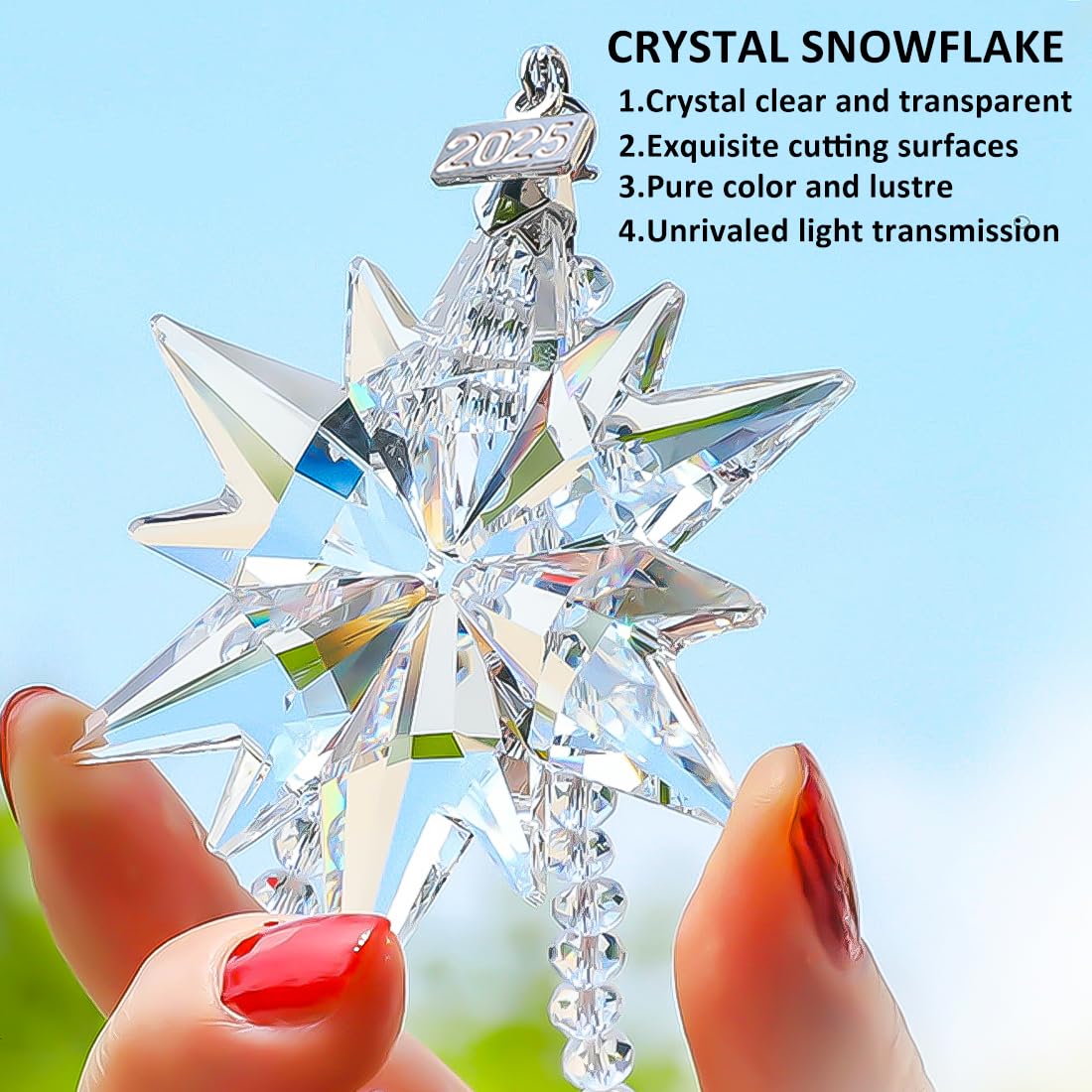 2025 Annual Christmas Ornaments Crystal Snowflake Star, Sparkly Crystal Ornament for Christmas Tree, Beautiful Ornaments for Women Girls