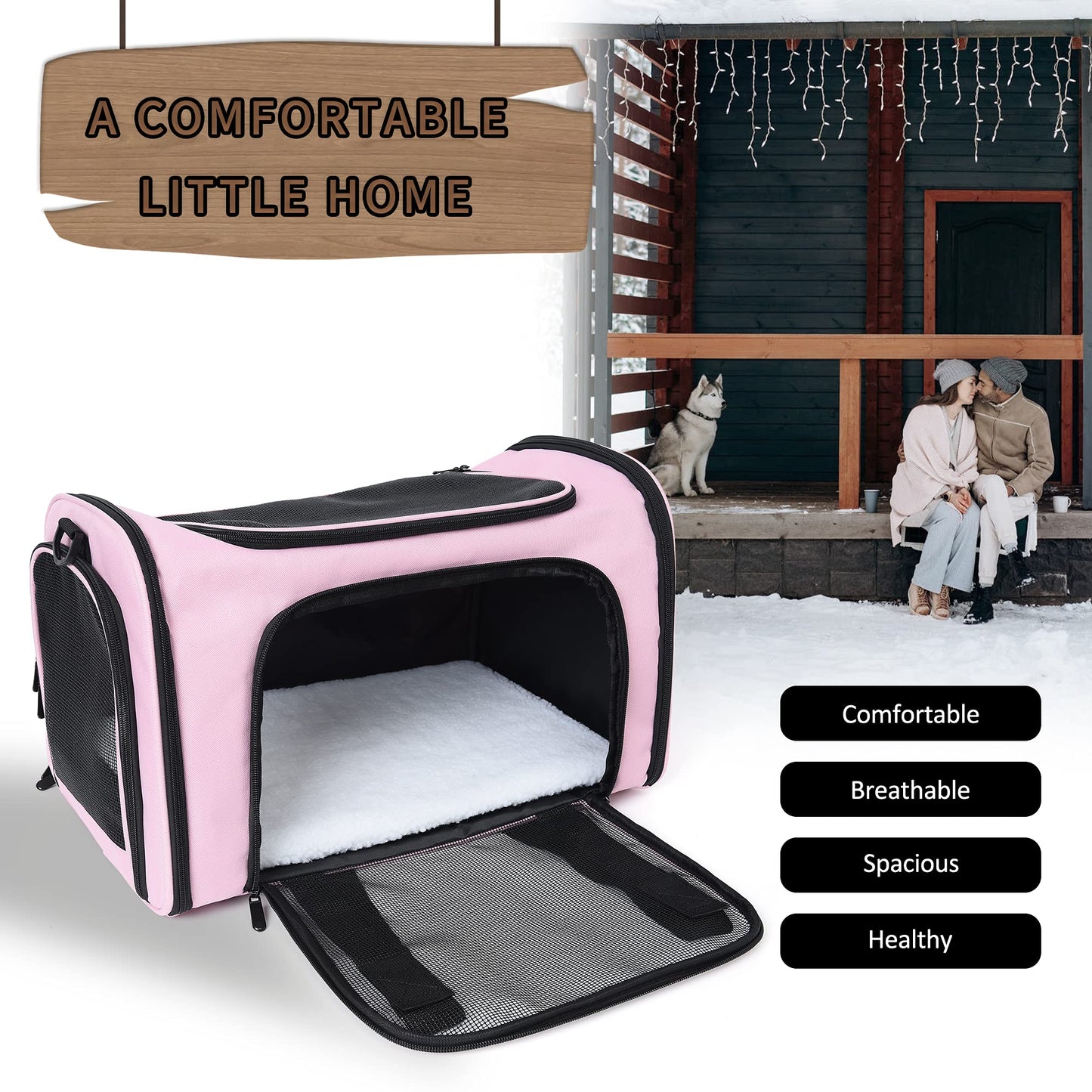 Outdoor Travel Pet Carrier, Kitty Puppy Cat Carriers, Collapsible Dog Carrier for Small Medium Dogs, Cat Crates w Breathable Mesh with Soft-Sided