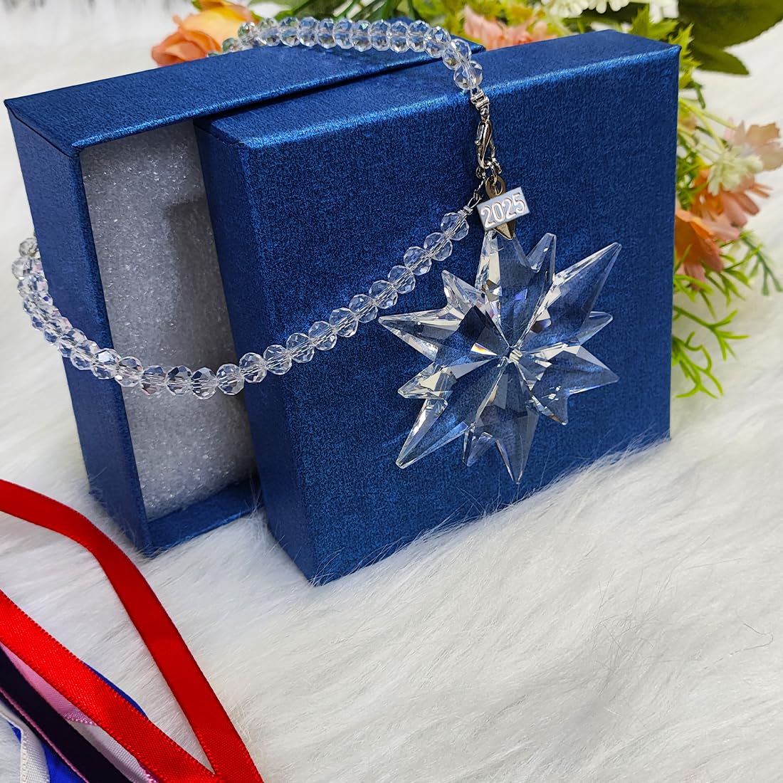 2025 Annual Christmas Ornaments Crystal Snowflake Star, Sparkly Crystal Ornament for Christmas Tree, Beautiful Ornaments for Women Girls
