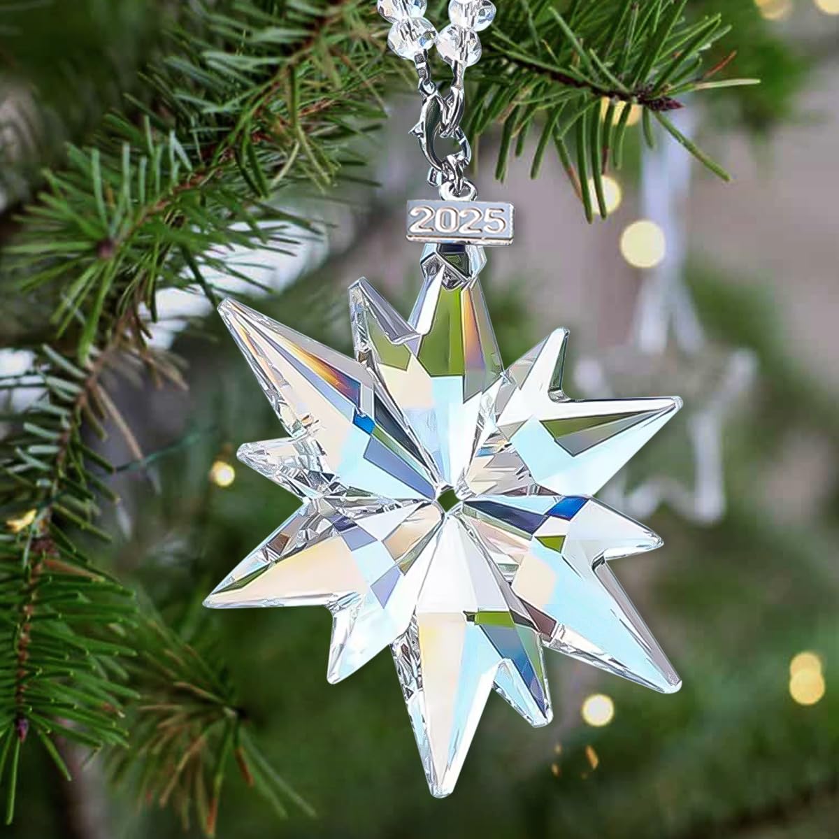 2025 Annual Christmas Ornaments Crystal Snowflake Star, Sparkly Crystal Ornament for Christmas Tree, Beautiful Ornaments for Women Girls