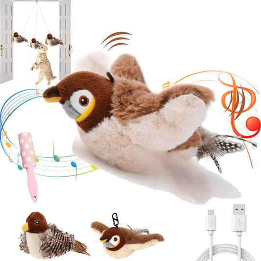 Wiederaufladbares Katzenspielzeug „Flatternder Vogel“ mit Geräuschen und Katzenminze