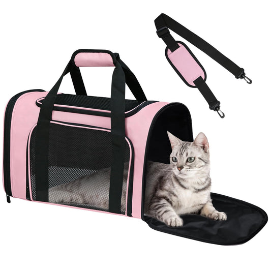 Airline Approved Pet Carrier Large – Soft Sided Cat Dog Travel Bag for Small Pets, Portable Collapsible Under-Seat with Full Mesh & Shoulder Strap