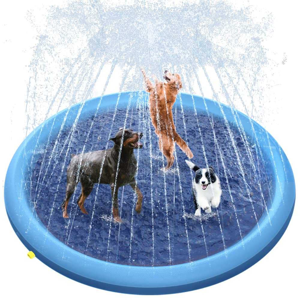 Dog Pool, Anti-Slip Splash Pad for Dogs Kids Thickened Durable Upgrade Sprinkler Pad Pet Summer Outdoor Water Toys Backyard Fountain Play Mat