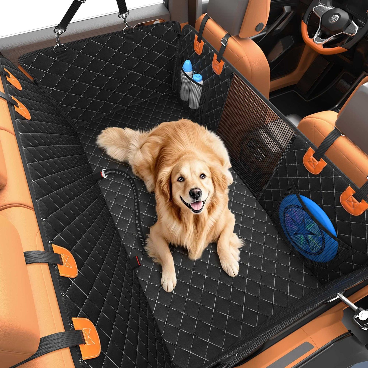 Dog Car Seat Cover, 3 Hard Panels, 400lbs, Waterproof, Backseat Extender, Large Dogs, 600D Heavy Nonslip