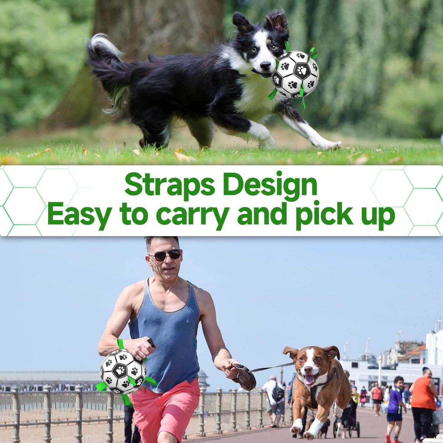 Premium Dog Toys Balls, Dog Soccer Ball with Straps, Herding Ball, Durable Balls for Small Medium Pet, Puppy Outdoor Toy, World Cup Soccer
