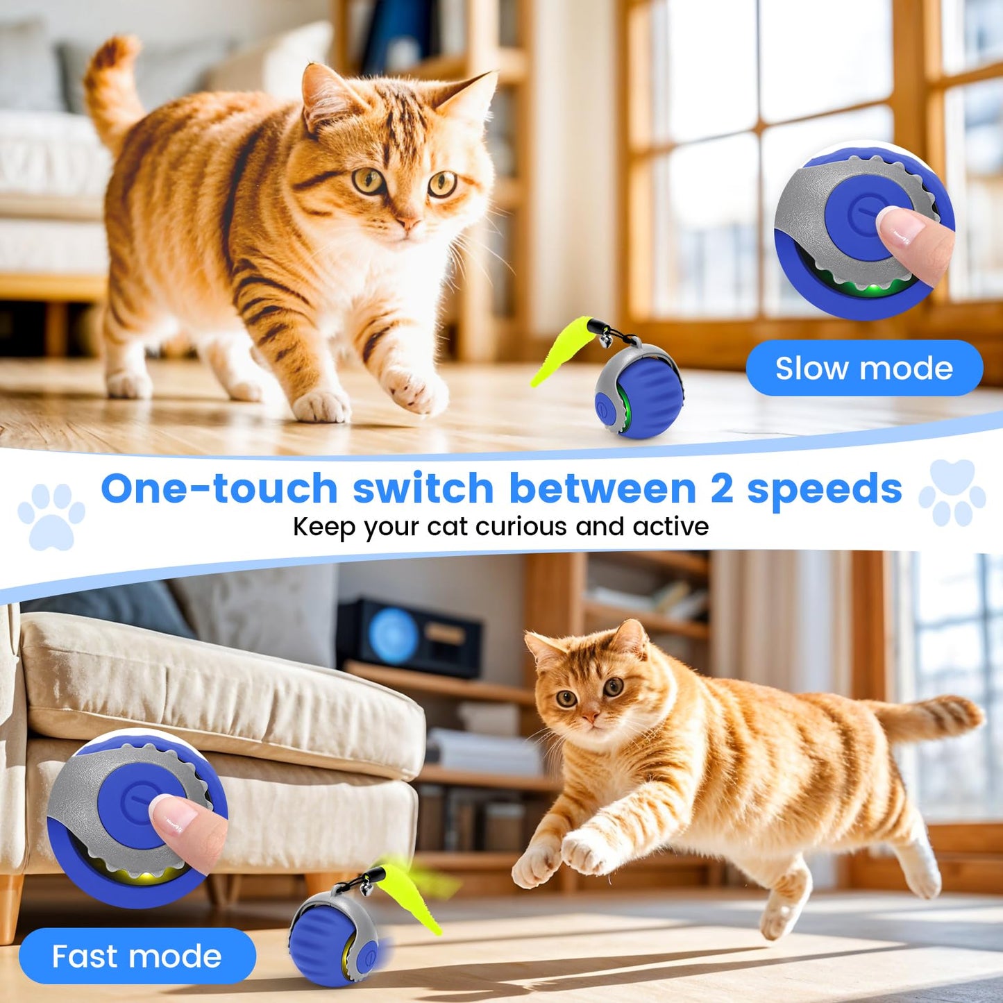 Speedy Tail 3.0 Cat Toy, 2025 NEW Interactive Cat Toy, Three Mode Switching interactive cats ball, Interactive cat toys for Indoor/Outdoor